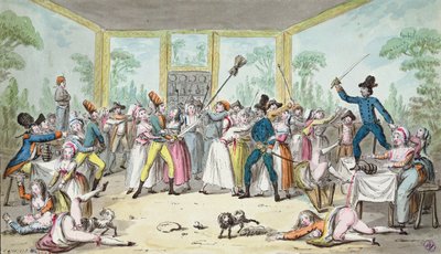 Rumoerige scène in een taverne tijdens de Franse Revolutie, ca. 1789 door Etienne Bericourt